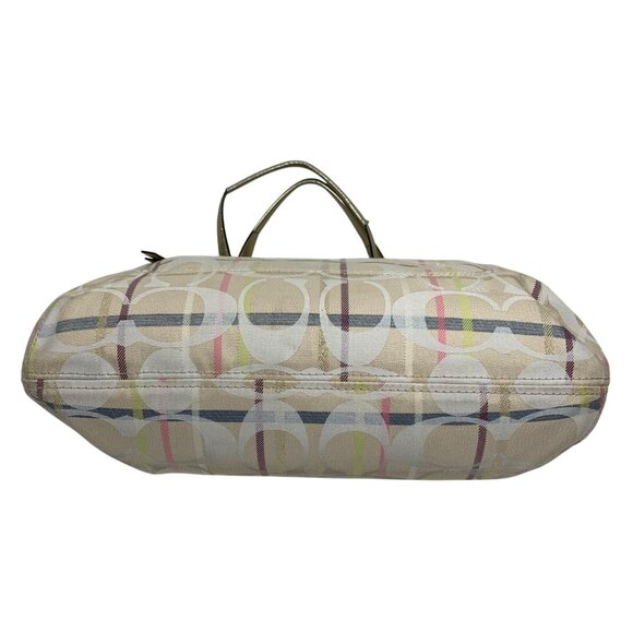 COACH Poppy Signature Ivory Gold Tattersall Sequined Glam Tote Purse 19867 - Picture 8 of 16